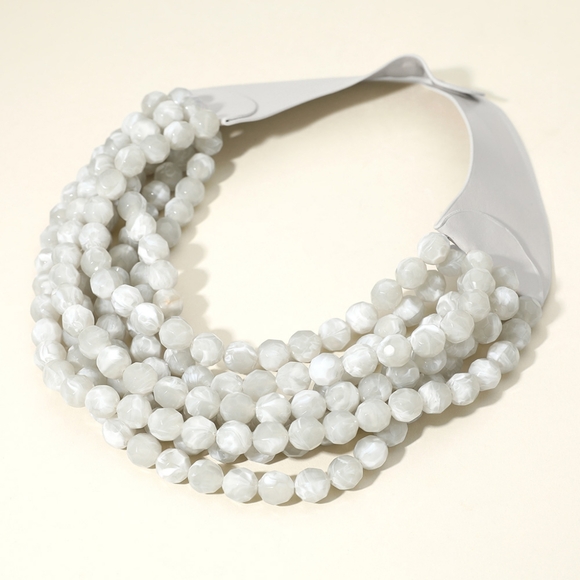 iFashionBox Jewelry - Ivory Gray Magnetic Collar Multi Chain Strand Faceted Beaded Necklace Layered